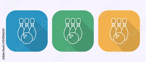 Bowling ball and pin icon design illustration, Bowling sign symbol in shadow button design