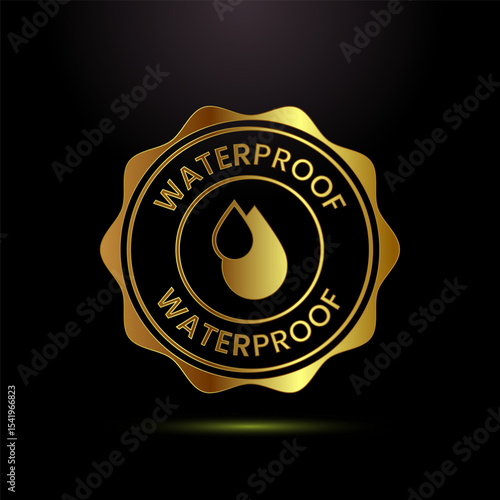 Fotografie Waterproof icon design illustration, water resistant sign symbol in gold color s