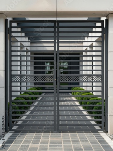 Modern Metal Gate With Geometric Design in a Residential Setting