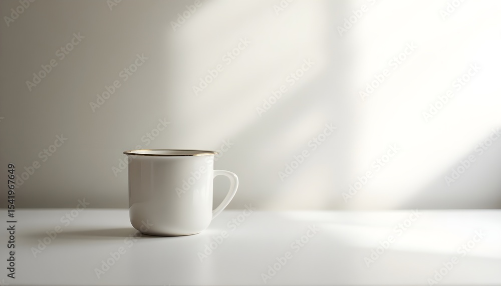 Fototapeta premium one white cup on the table with white background