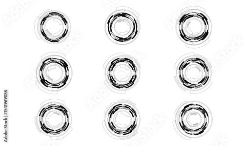 Set of sci fi black circle user interface elements technology futuristic design modern creative on white background vector