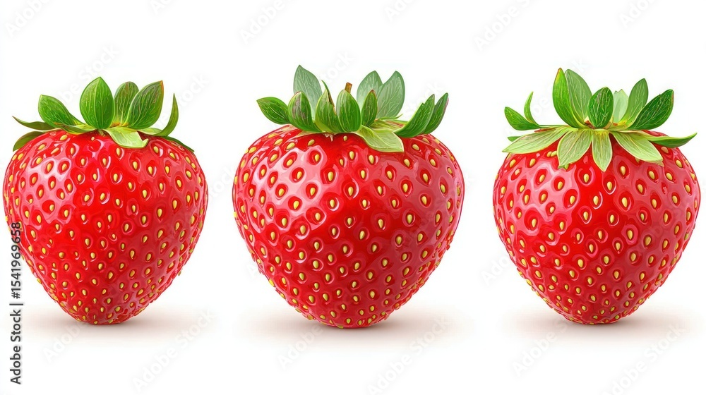Three Ripe Strawberries on White Background Three Ripe Strawberries on White Background