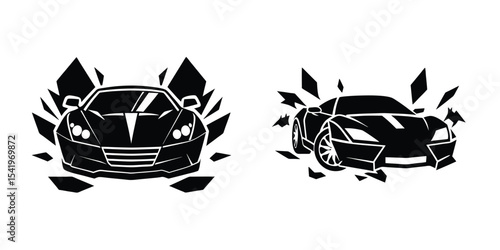Refined Sports Car Front View Tearing Down Track Silhouette on White Background