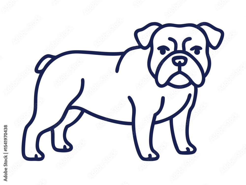 Naklejka premium Cute cartoon bulldog illustration perfect for children's products. A cheerful, cartoon illustration of a light beige bulldog. 
