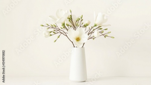 Wallpaper Mural White Magnolia Flowers in Ceramic Vase Minimalist Still Life Torontodigital.ca