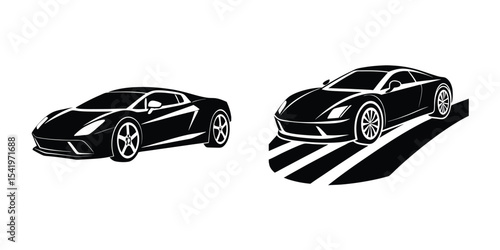 Luxurious Sports Car Three Quarter Perspective Silhouette on White Background