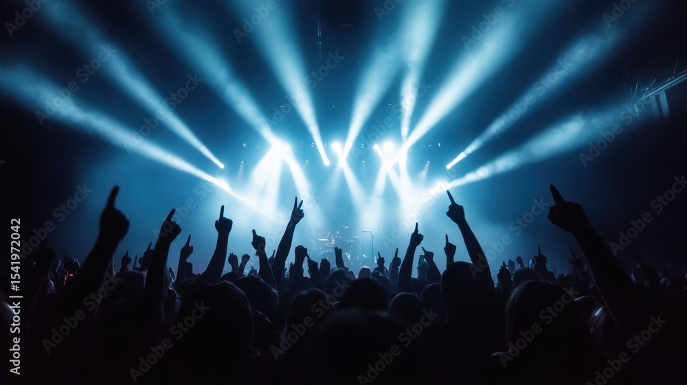custom made wallpaper toronto digitalEnergetic crowd at a concert with raised hands and dazzling stage lights, portraying excitement and the electrifying atmosphere of live music performances and audience engagement.
