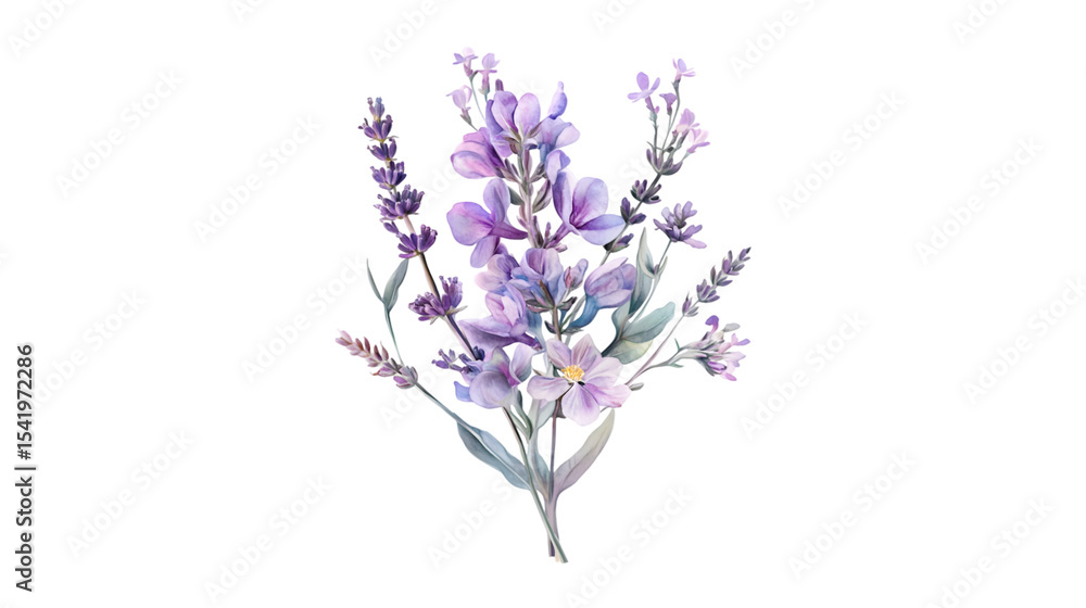 Obraz premium Delicate Lavender and Purple Flower Bouquet Watercolor Painting Botanical Illustration Floral Art Nature Beauty