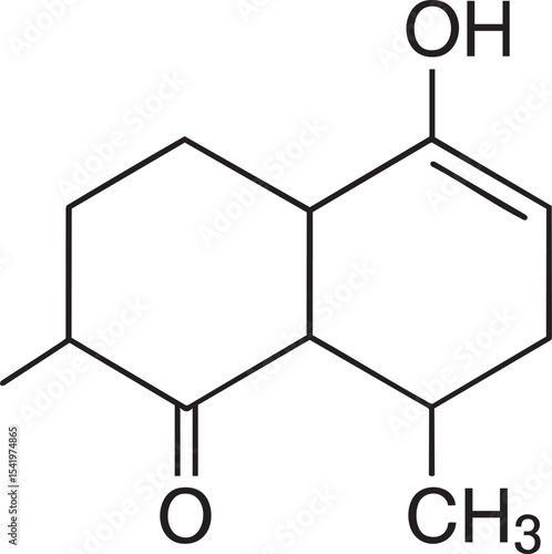 Chemical Structure of a Complex Organic Molecule with a Ketone Alcohol and Alkene Functional Group Displayed in Skeletal Formula