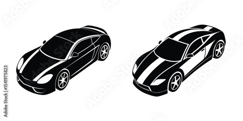 Minimal Top-Down View of a Streamlined Sports Car Accelerating Outward Flat Silhouette on White Background