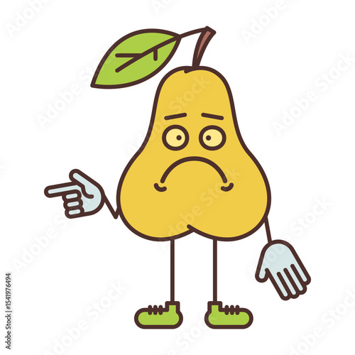 Pear character points finger and dissatisfied