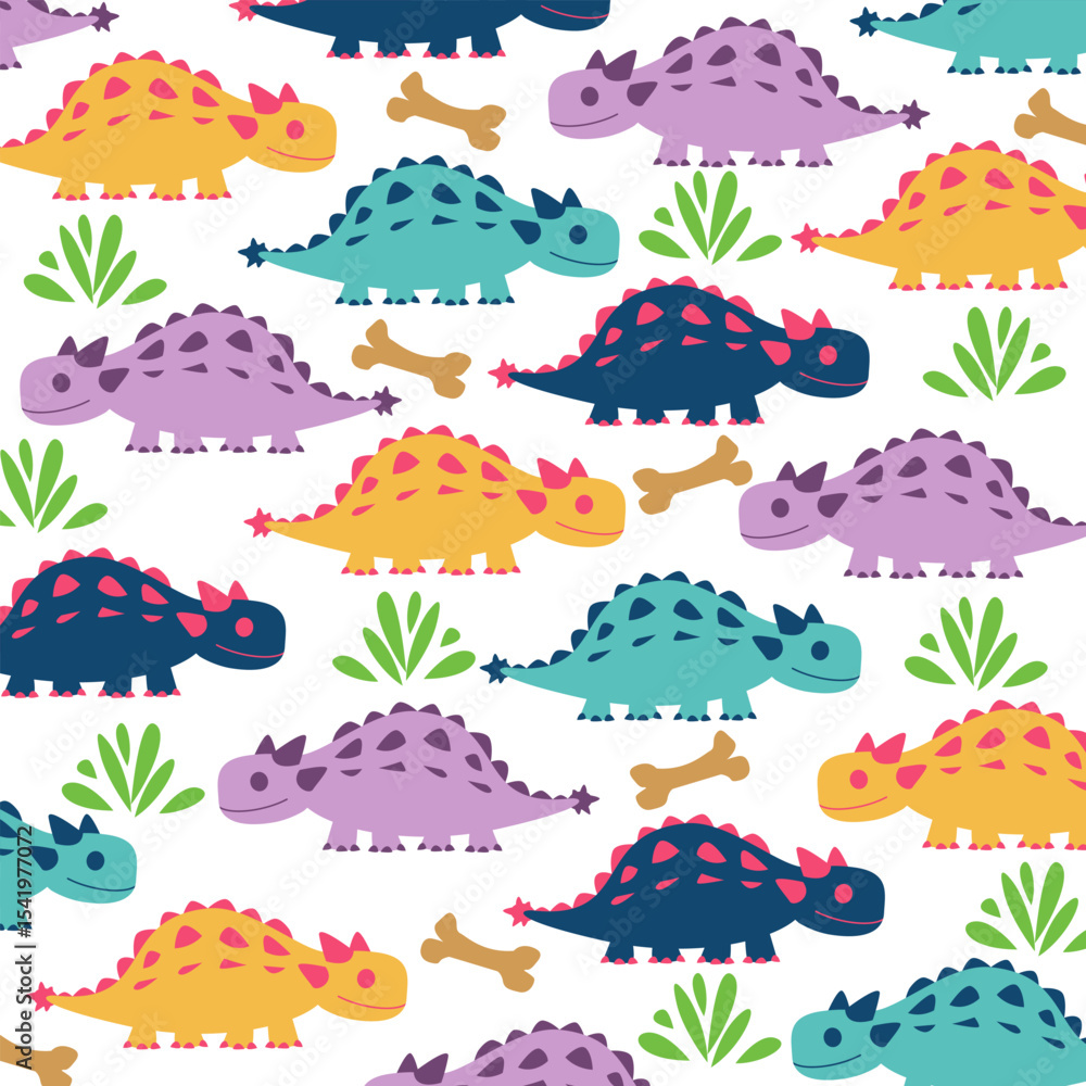 Obraz premium pinacosaurus dinosaur seamless pattern for kids apparel design