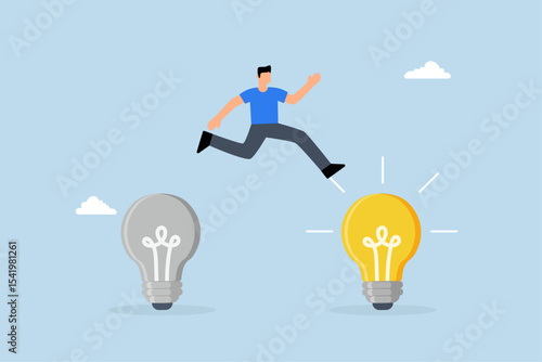 Business transformation, entrepreneur leaps from outdated to a brilliant new lighting concept.