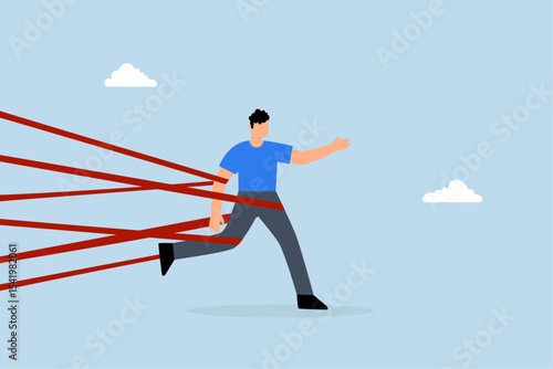 businessman bound by bureaucracy tries his best to escape.