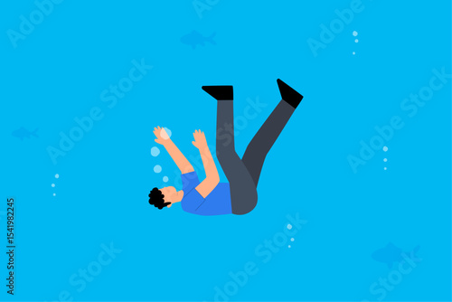 Business failure, businessman sinks into the sea