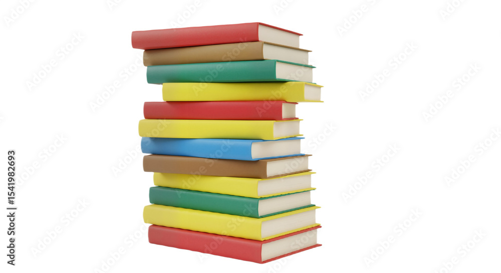 Colorful Book Stack Against White Background, Symbolizing Knowledge and Learning Colorful Book Stack Against White Background, Symbolizing Knowledge and Learning