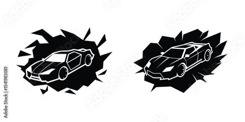 Bold Sports Car Top‑Down View Tearing Down the Track Flat Silhouette on White Background