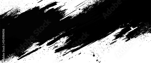 Vector abstract black brush art grunge texture paint strokes on white background 