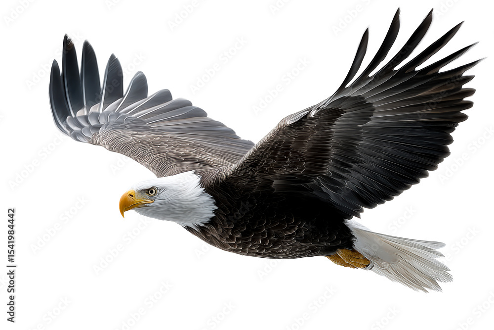 Fototapeta premium Bald eagle in graceful flight over a clear sky