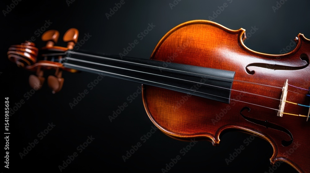 Fototapeta premium A close-up image of a beautifully crafted violin showcases its fine details and craftsmanship, emphasizing the artistry and passion behind music-making and performance.