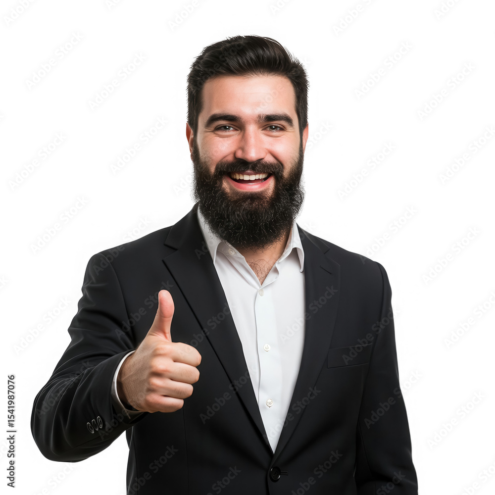 Smiling bearded businessman giving thumbs up isolated on transparent background Smiling bearded businessman giving thumbs up isolated on transparent background