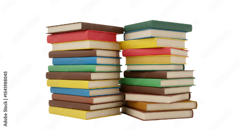 Colorful Book Stack Against White Background, Symbolizing Knowledge and Learning Colorful Book Stack Against White Background, Symbolizing Knowledge and Learning
