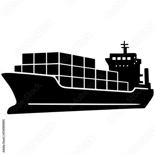 Cargo ship container vessel freight transport logistics export import silhouette ocean transportation icon