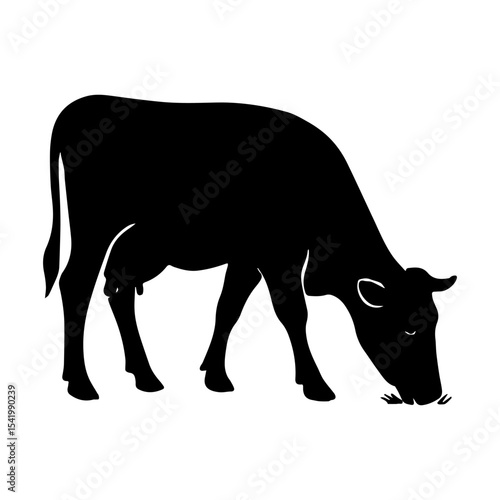 Black and white cow silhouette vector illustration grazing animal farm livestock dairy cattle graphic design 100