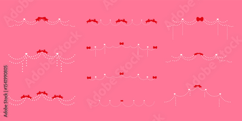 Elegant minimalist hand-drawn pink bow divider. Flirty vintage style. Line art element for invitations, cards, banners, feminine branding with a soft coquette aesthetic