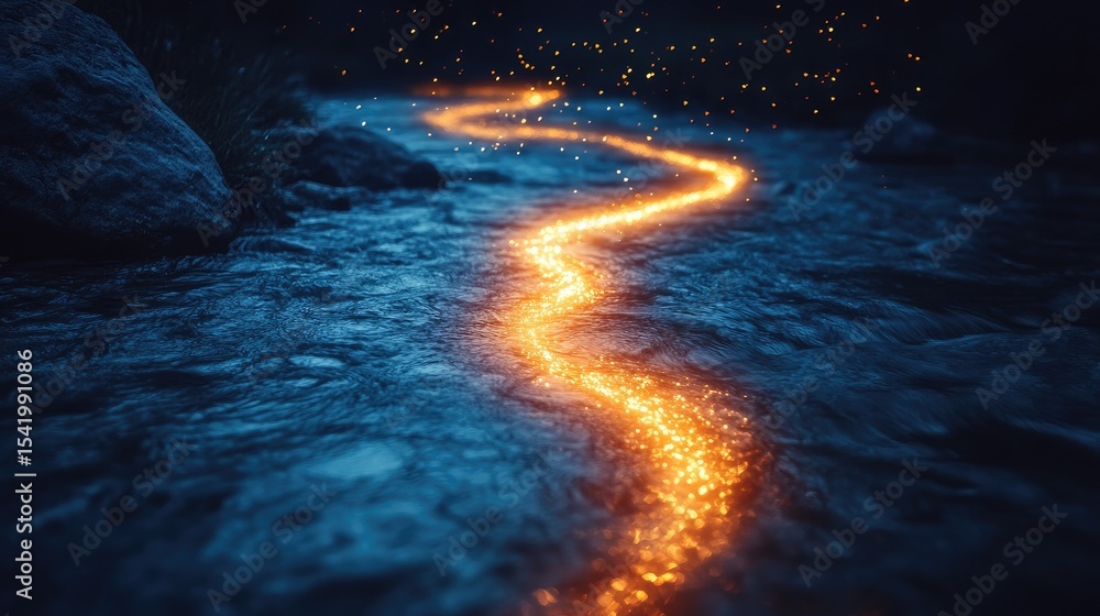 Obraz premium Long exposure effect of fireflies tracing glowing paths above a meadow at night