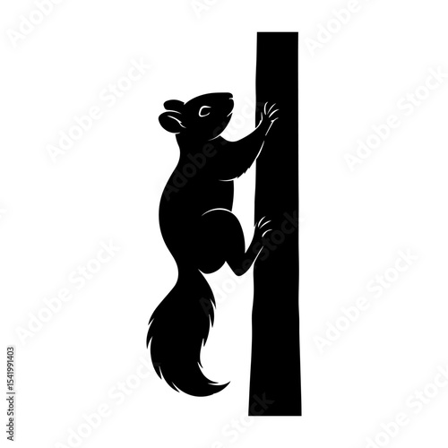 Silhouette squirrel climbing tree vector illustration animal wildlife nature design graphic art isolated image