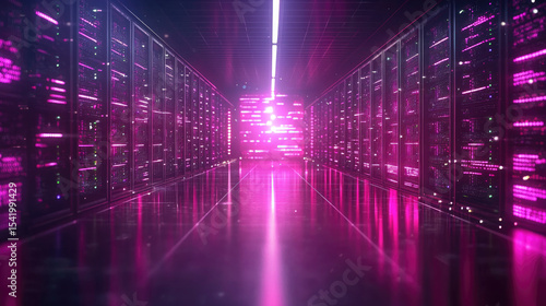 Wallpaper Mural Futuristic server room with neon pink lights, high tech data center, digital network, glowing technology Torontodigital.ca