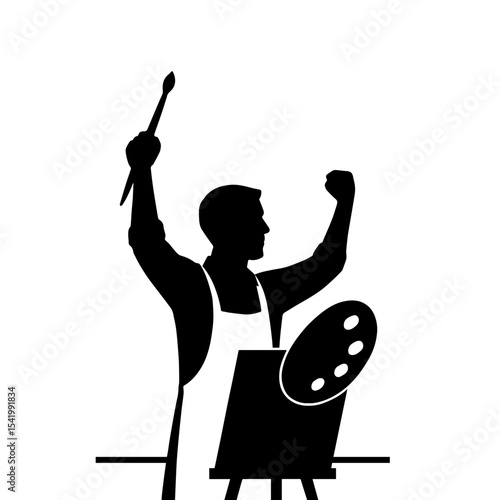 Artist silhouette painting with brush and palette on canvas art vector illustration creative design