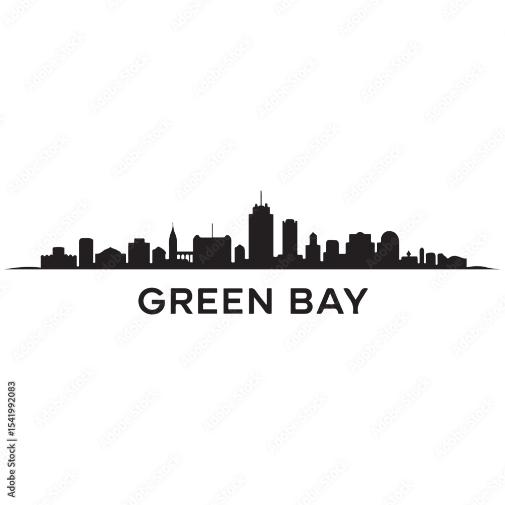 Fototapeta premium Green Bay skyline horizontal banner. Green Bay, Wisconsin. Vector template for your design. Vector black silhouette. with white background