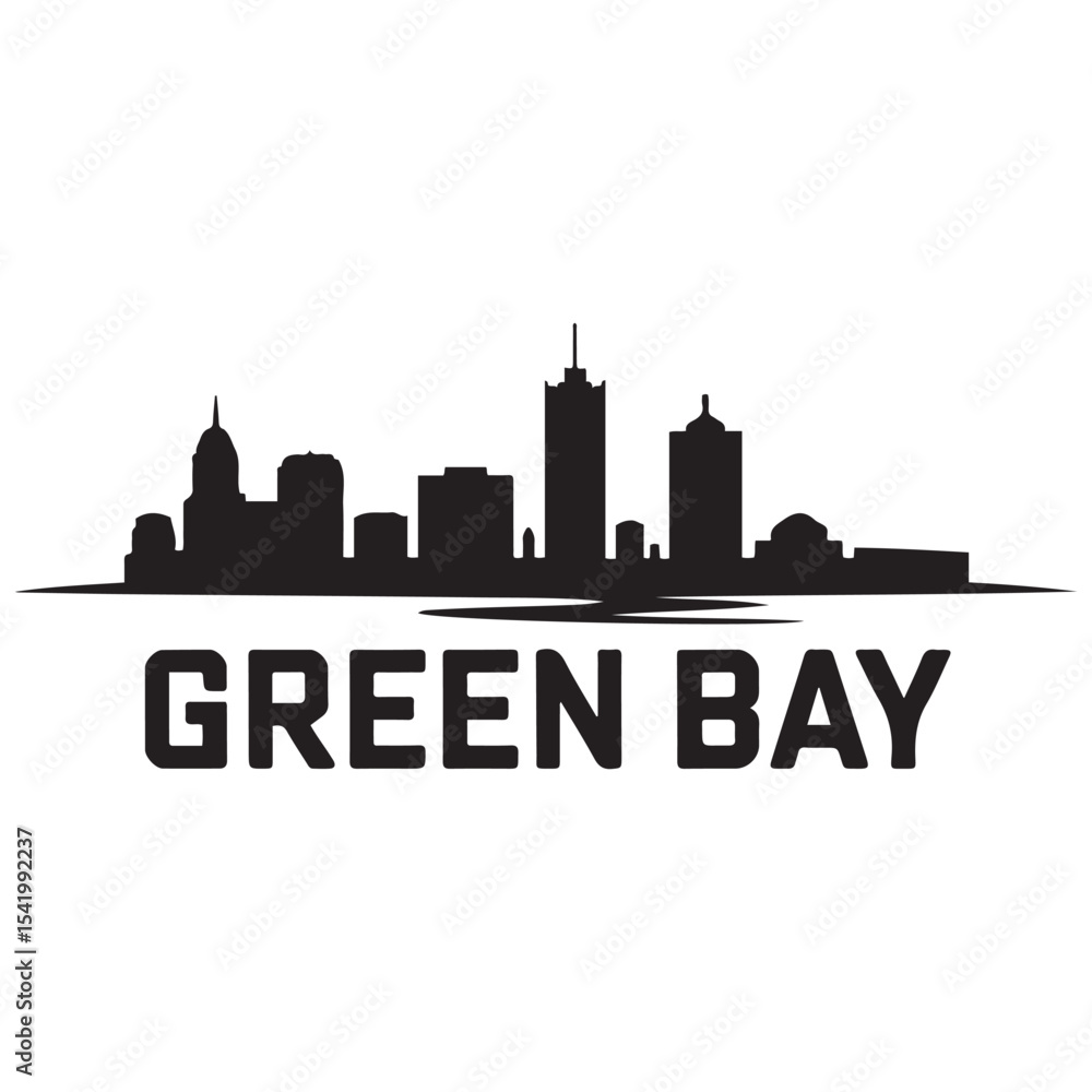 Fototapeta premium Green Bay skyline horizontal banner. Green Bay, Wisconsin. Vector template for your design. Vector black silhouette. with white background