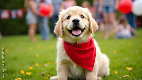 Adorable Golden Retriever Puppy At Outdoor Party ol.Generated with AI
