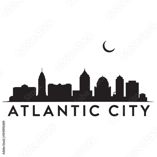 Atlantic city skyline silhouette. Black Arlington city. Vector black silhouette. with white background