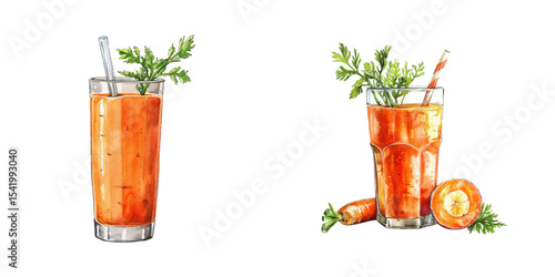 carrot juice watercolor vector illustration