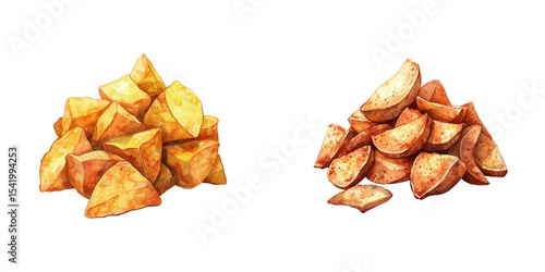 cassava chips watercolor vector illustration