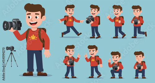 Young Male Photographer Character Set 2
