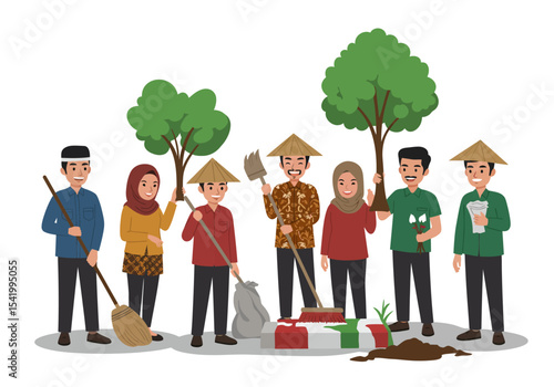 Diverse community working together in neighborhood cleanup.