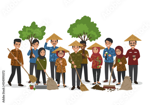 Diverse community working together in neighborhood cleanup.