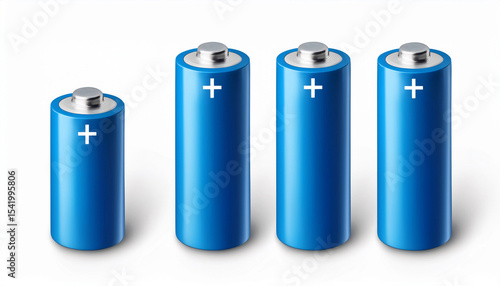 blue battery mockup set of different types of alkaline batteries aaa aa pp3 c and d types realistic vector illustration