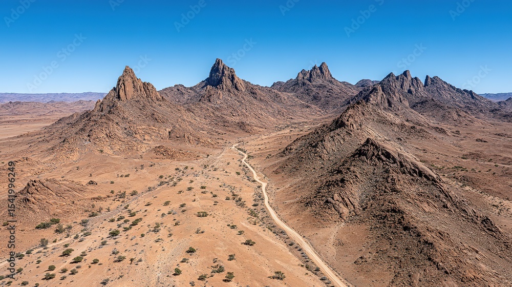 Naklejka premium High-altitude view of a dramatic arid landscape with rugged peaks.