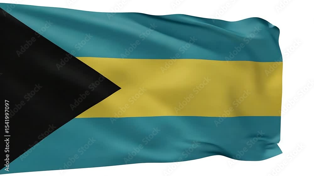 Realistic 3D animation of Bahamas flag waving in the wind against white background Realistic 3D animation of Bahamas flag waving in the wind against white background