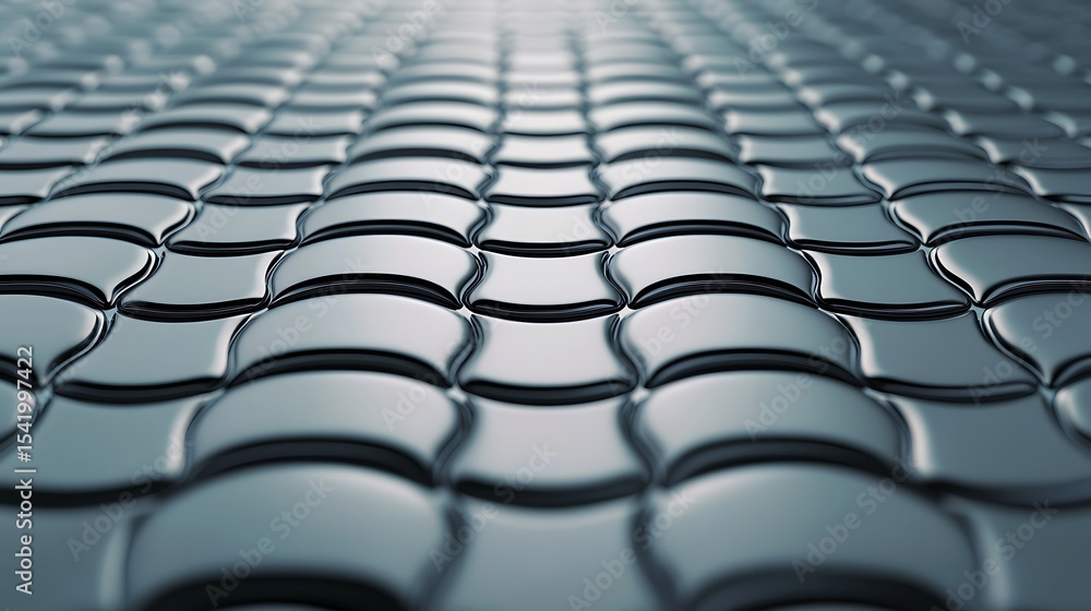 Obraz premium Close-up of a smooth, reflective, curved surface pattern creating a futuristic and abstract visual effect.