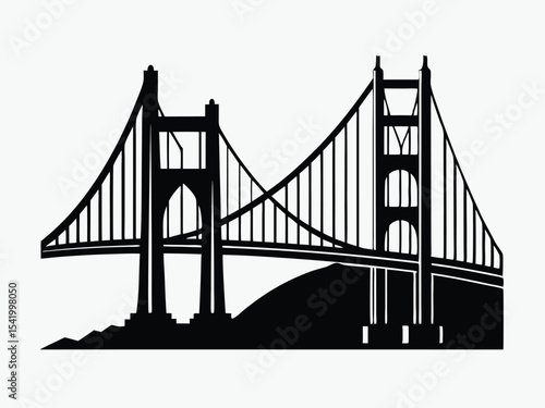 black and white golden gate bridge silhouette in San Francisco, vector illustration on white background