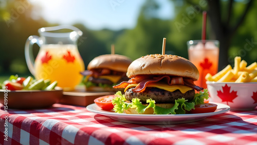 Canadian Picnic: Burgers, Sunshine, And Fun .Generated with AI