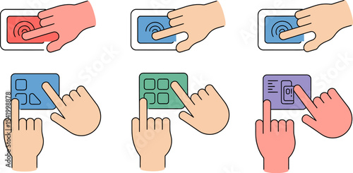 Touchscreen interface interaction finger gesture control panel ui ux design vector illustration set editable stock vector illustration
