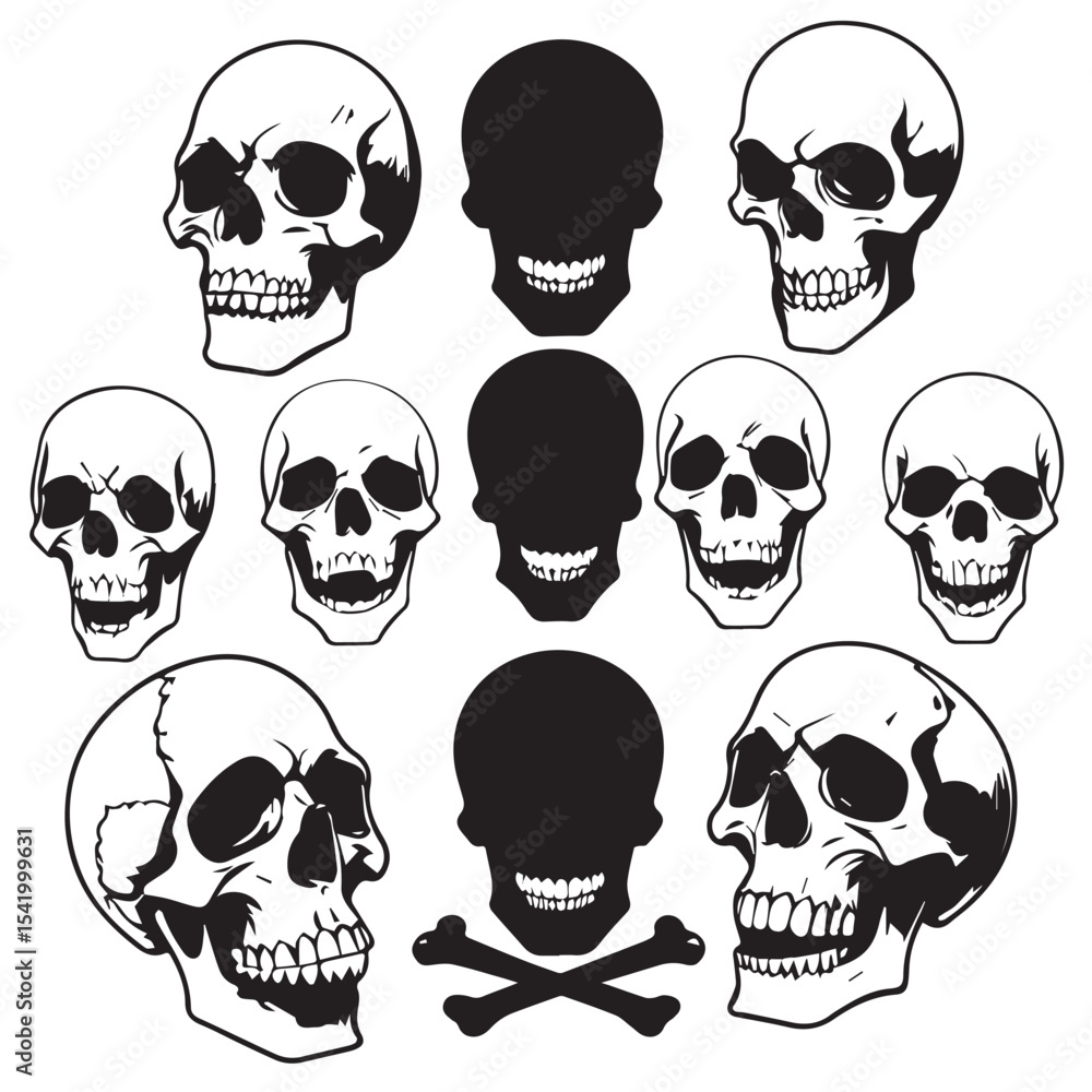 Collection of detailed skulls and crossbones illustrations Collection of detailed skulls and crossbones illustrations